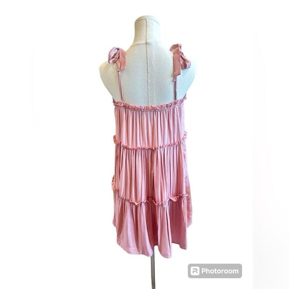 Trixxi Babydoll BOHO Ruffled, Adjustable Strap w/Bow Size Medium Rose Mini Dress - Picture 3 of 9